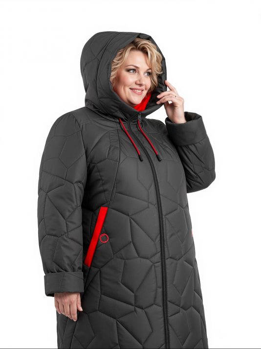 Фото модели 98543 — черный / БАЗА Пальто больших размеров с капюшоном, цвет черный в интернет-магазине Фабрики Тревери