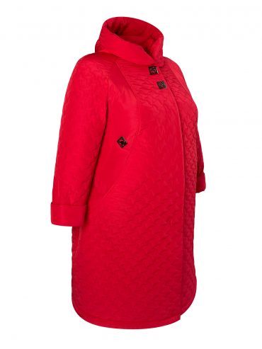 Женское пальто из стеганной плащевой ткани модного геометрического рисунка, цвет красный в интернет-магазине Фабрики Тревери