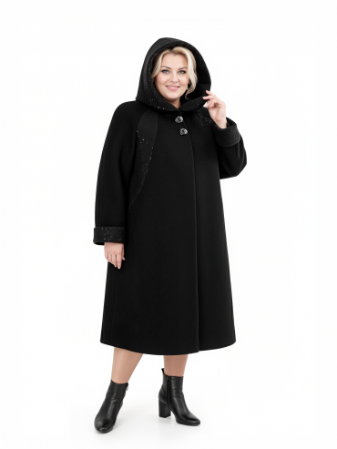 Пальто женское из драпа силуэта трапеция, цвет черный в интернет-магазине Фабрики Тревери