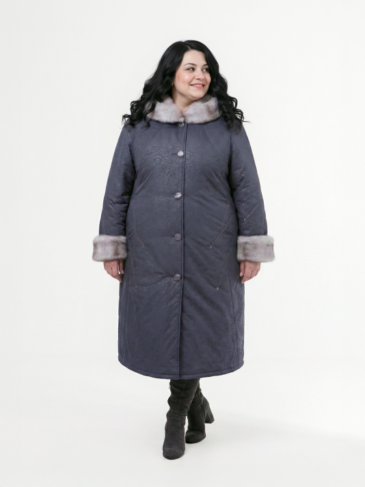 Пальто зимнее больших размеров, цвет серый в интернет-магазине Фабрики Тревери