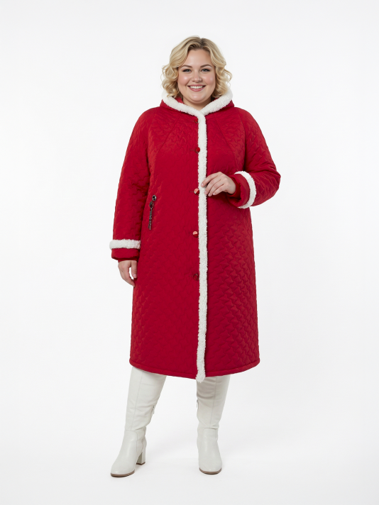Пальто зимнее больших размеров, цвет красный в интернет-магазине Фабрики Тревери