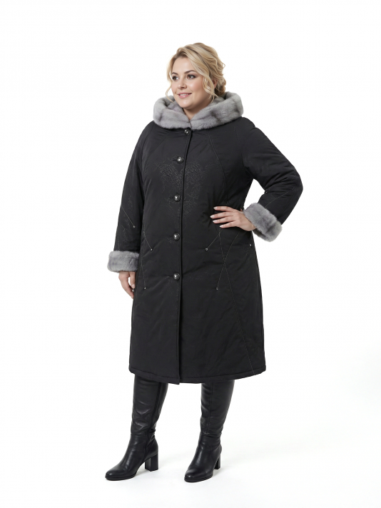 Пальто зимнее больших размеров, цвет черный в интернет-магазине Фабрики Тревери
