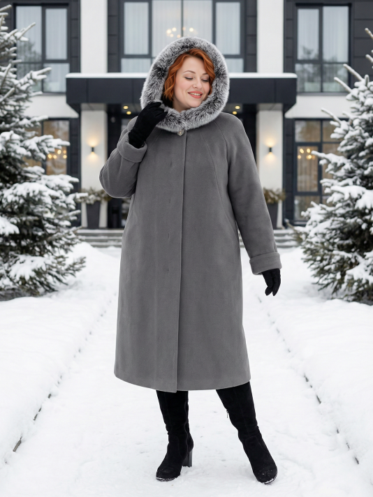 Зимнее женское пальто с песцом , цвет серый в интернет-магазине Фабрики Тревери