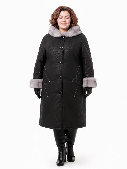 Пальто зимнее больших размеров, цвет черный в интернет-магазине Фабрики Тревери