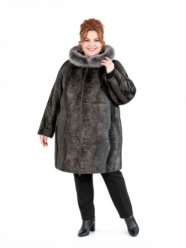 Женская шубка из каракуля , цвет оливковый в интернет-магазине Фабрики Тревери