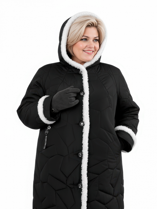 Пальто зимнее больших размеров, цвет черный в интернет-магазине Фабрики Тревери