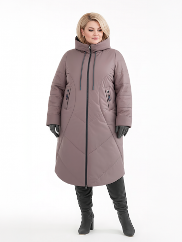 Пальто больших размеров с капюшоном, цвет коричневый в интернет-магазине Фабрики Тревери