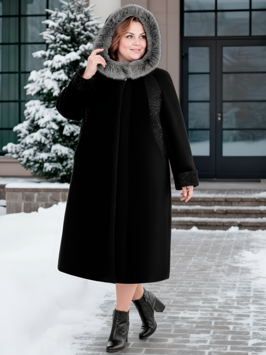 Фото модели 95565 — черный / БАЗА Пальто зимнее больших размеров 158, цвет черный в интернет-магазине Фабрики Тревери