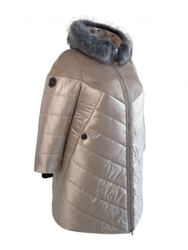 Молодежное пальто из эко-меха со стежкой, цвет бежевый в интернет-магазине Фабрики Тревери