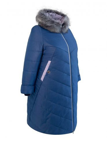 Молодежное стеганное пальто с отделкой и чернобуркой, цвет голубой в интернет-магазине Фабрики Тревери