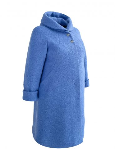 Пальто больших размеров с капюшоном, цвет голубой в интернет-магазине Фабрики Тревери