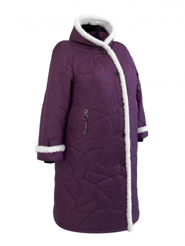 Женское зимнее стеганное пальто с эко-мехом барашка, цвет фиолетовый в интернет-магазине Фабрики Тревери