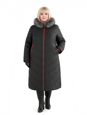 Интересное женское пальто из комбинированной стеганой ткани, цвет черный в интернет-магазине Фабрики Тревери