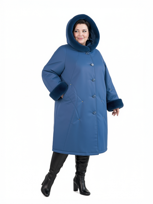 Пальто зимнее больших размеров, цвет серый в интернет-магазине Фабрики Тревери