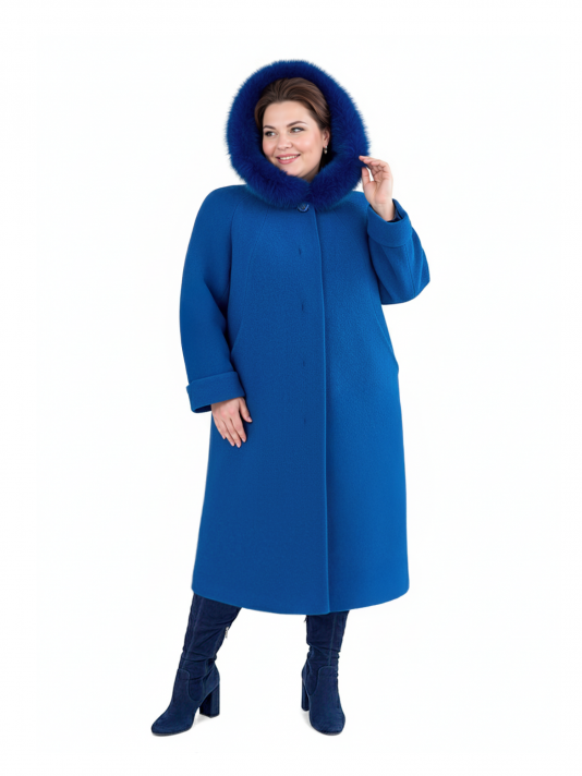 Пальто зимнее больших размеров, цвет голубой в интернет-магазине Фабрики Тревери
