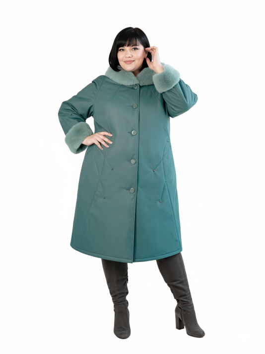 Пальто зимнее больших размеров 158, цвет зеленый в интернет-магазине Фабрики Тревери