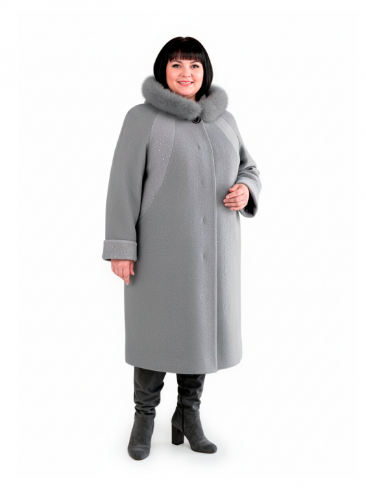 Фото модели 95565 — светло-серый Пальто зимнее больших размеров 158, цвет серый в интернет-магазине Фабрики Тревери