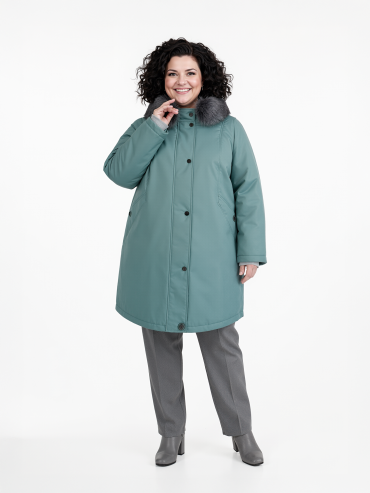Женская зимняя куртка из плащевой ткани на мембране, цвет зеленый в интернет-магазине Фабрики Тревери
