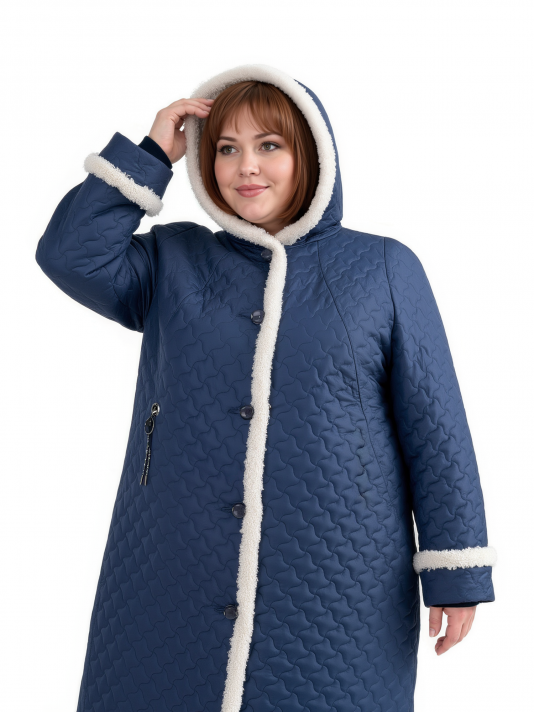 Фото модели 95003 — синий с белым Пальто зимнее больших размеров, цвет синий в интернет-магазине Фабрики Тревери