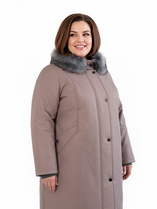 Куртка зимняя больших размеров, цвет коричневый в интернет-магазине Фабрики Тревери