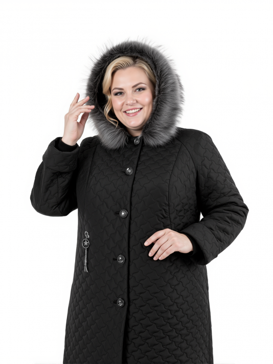 Пальто зимнее больших размеров 158, цвет черный в интернет-магазине Фабрики Тревери