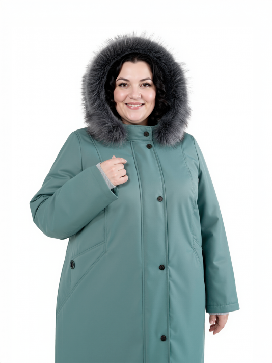 Куртка зимняя больших размеров, цвет зеленый в интернет-магазине Фабрики Тревери