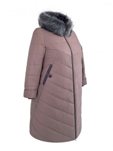 Интересное женское пальто из комбинированной стеганой ткани, цвет коричневый в интернет-магазине Фабрики Тревери