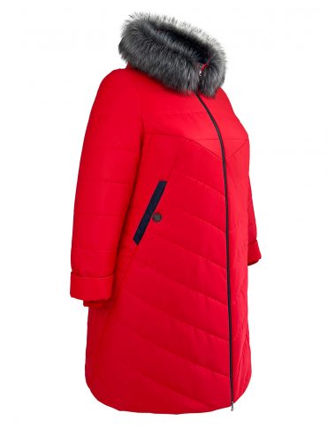 Интересное женское пальто из комбинированной стеганой ткани, цвет красный в интернет-магазине Фабрики Тревери
