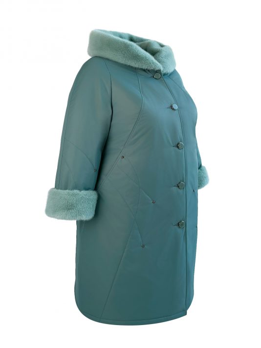 Пальто зимнее больших размеров, цвет зеленый в интернет-магазине Фабрики Тревери