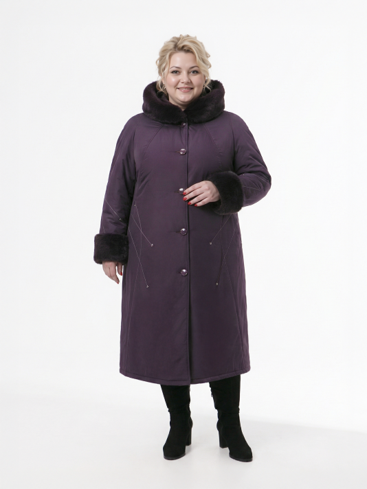 Пальто зимнее больших размеров, цвет фиолетовый в интернет-магазине Фабрики Тревери