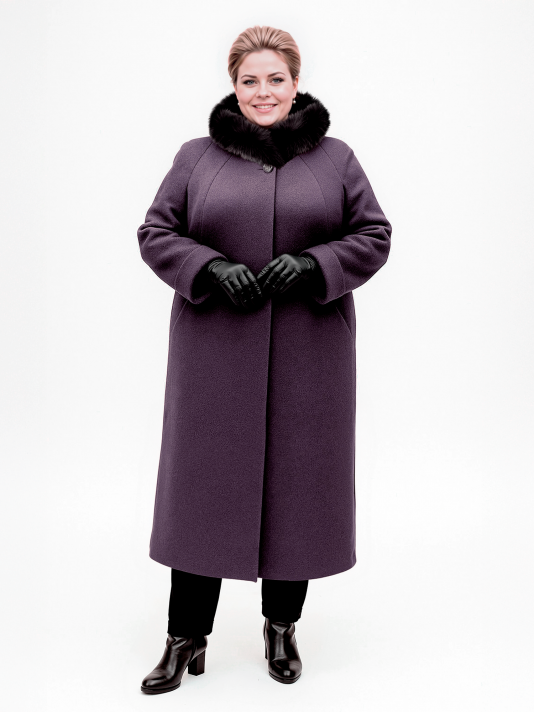 Фото модели 95565-1 — баклажан Пальто зимнее больших размеров 158, цвет фиолетовый в интернет-магазине Фабрики Тревери
