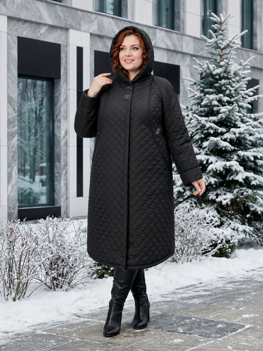 Пальто зимнее больших размеров, цвет черный в интернет-магазине Фабрики Тревери