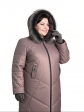 Пуховик больших размеров с капюшоном, цвет коричневый в интернет-магазине Фабрики Тревери