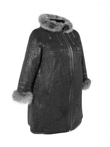 Молодежная дубленка с песцом, цвет черный в интернет-магазине Фабрики Тревери