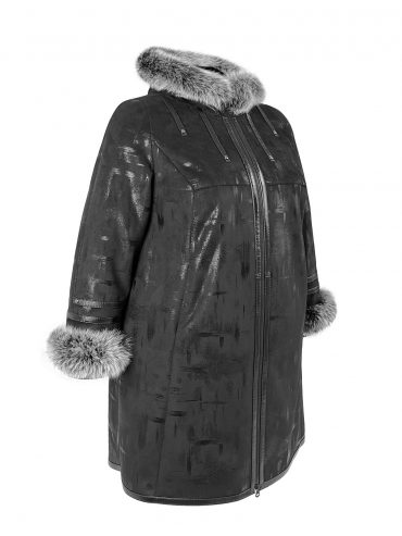 Молодежная дубленка с песцом, цвет черный в интернет-магазине Фабрики Тревери