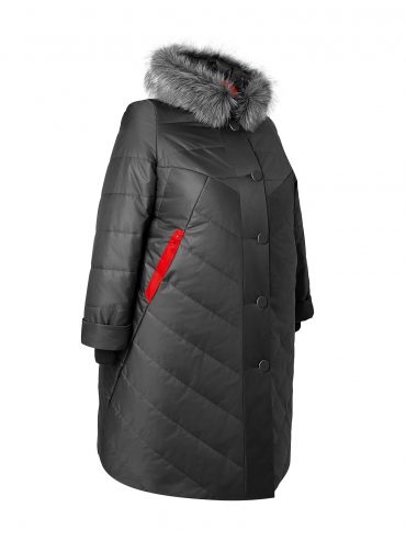 Молодежное зимнее стеганное пальто с манишкой и эко-мехом, цвет черный в интернет-магазине Фабрики Тревери