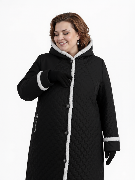 Пальто зимнее больших размеров, цвет черный в интернет-магазине Фабрики Тревери