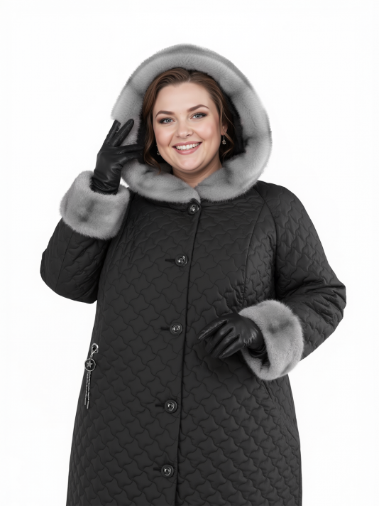 Пальто зимнее больших размеров, цвет черный в интернет-магазине Фабрики Тревери