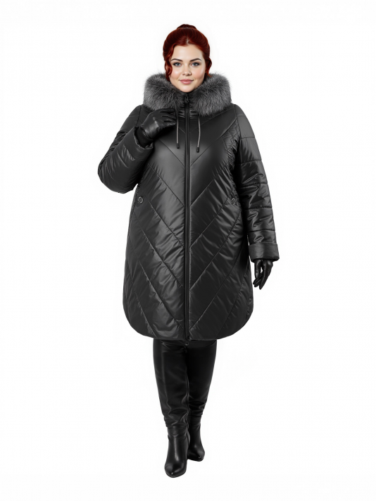 1 Пальто больших размеров с капюшоном 158, цвет черный в интернет-магазине Фабрики Тревери