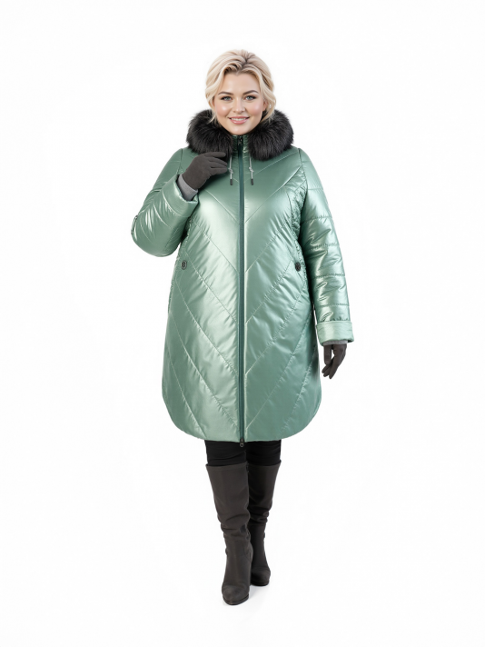Пальто больших размеров с капюшоном 158, цвет зеленый в интернет-магазине Фабрики Тревери
