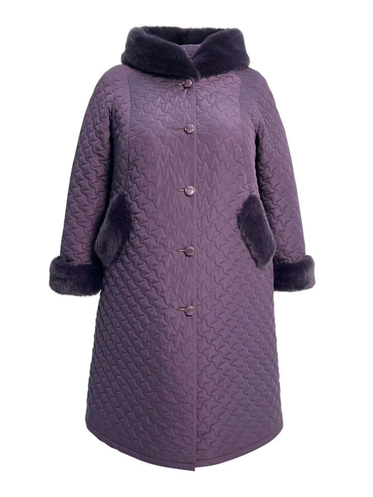 Пальто зимнее больших размеров, модель 90303 в цвете баклажан