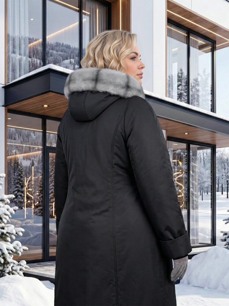 Пальто зимнее больших размеров, модель 91804-1 в цвете черный