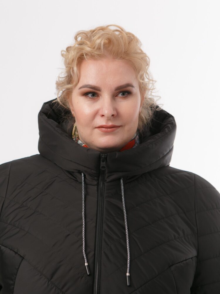 Стеганое полупальто большого размера, модель 88103ААП в цвете черный