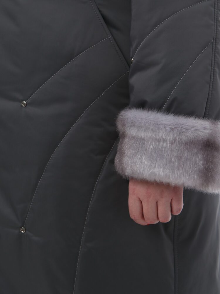 Пальто зимнее женское с капюшоном длинное больших размеров, модель 82934-9 в цвете серый