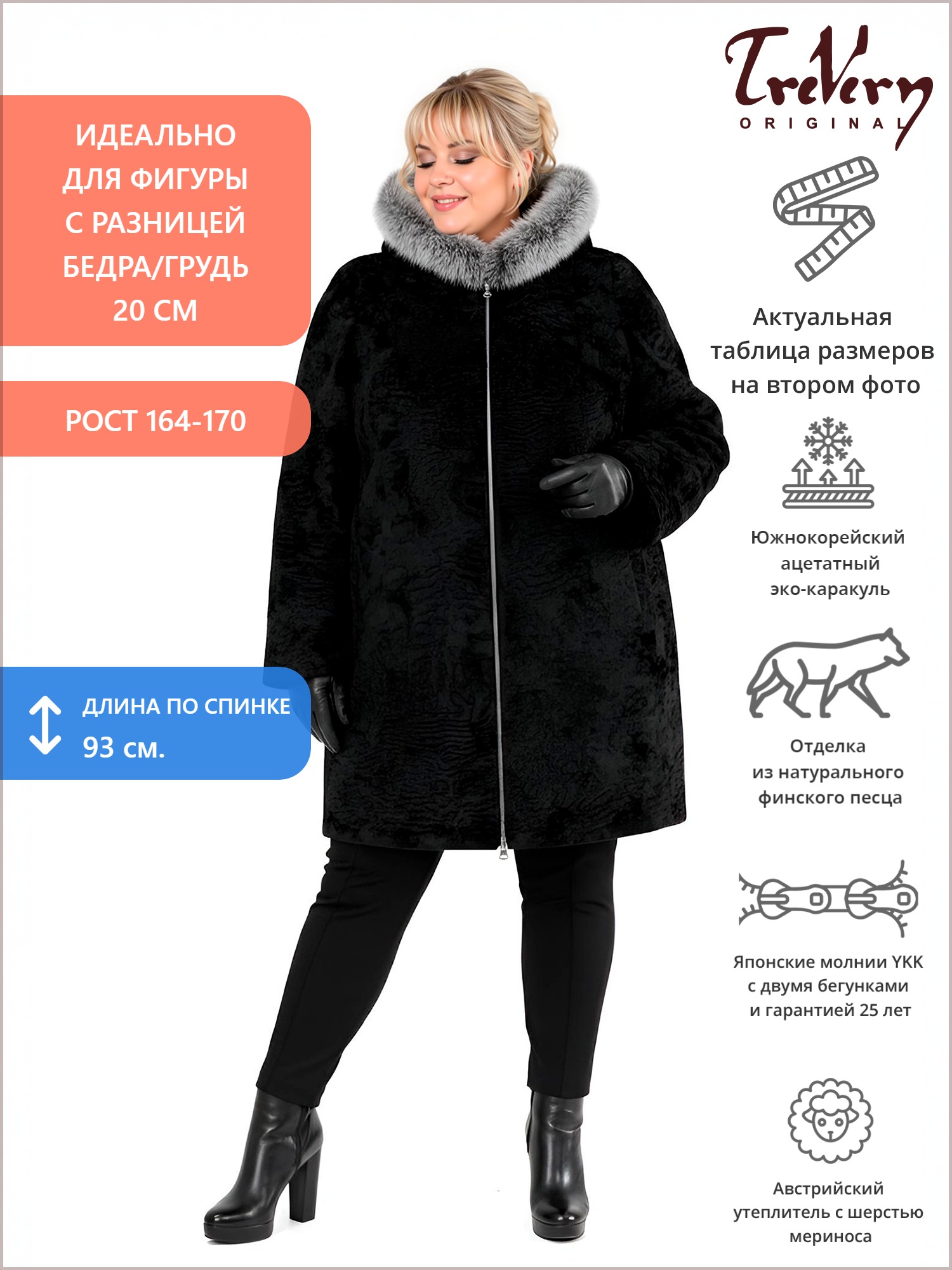 Шубка больших размеров, цвет черный в интернет-магазине Фабрики Тревери