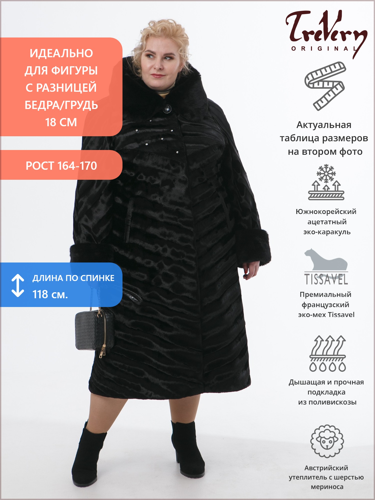 Шуба больших размеров, цвет черный в интернет-магазине Фабрики Тревери