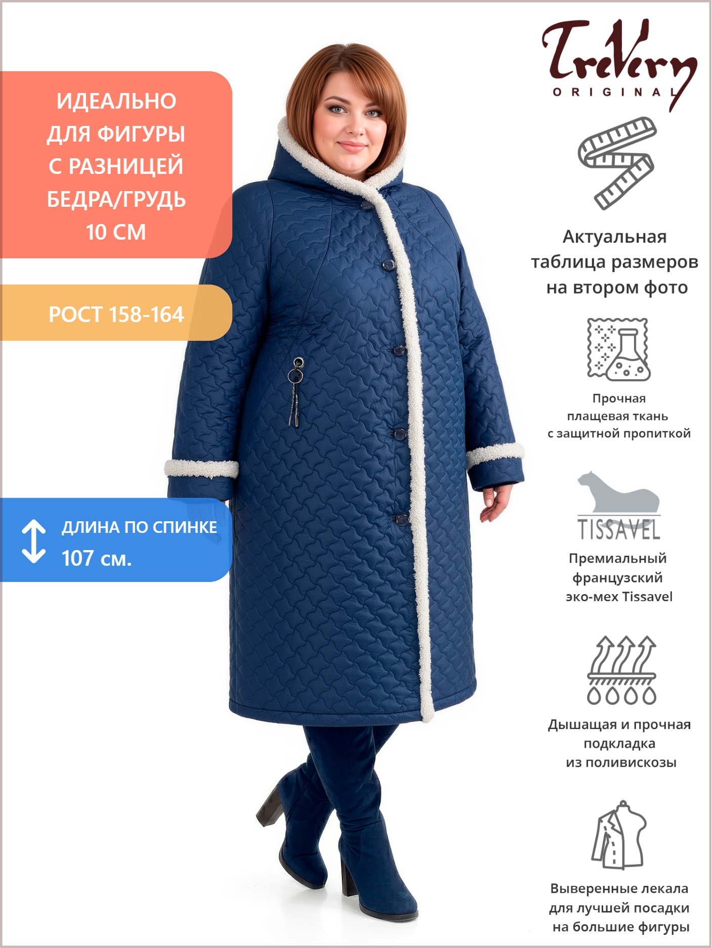 Женское зимнее пальто, цвет синий в интернет-магазине Фабрики Тревери