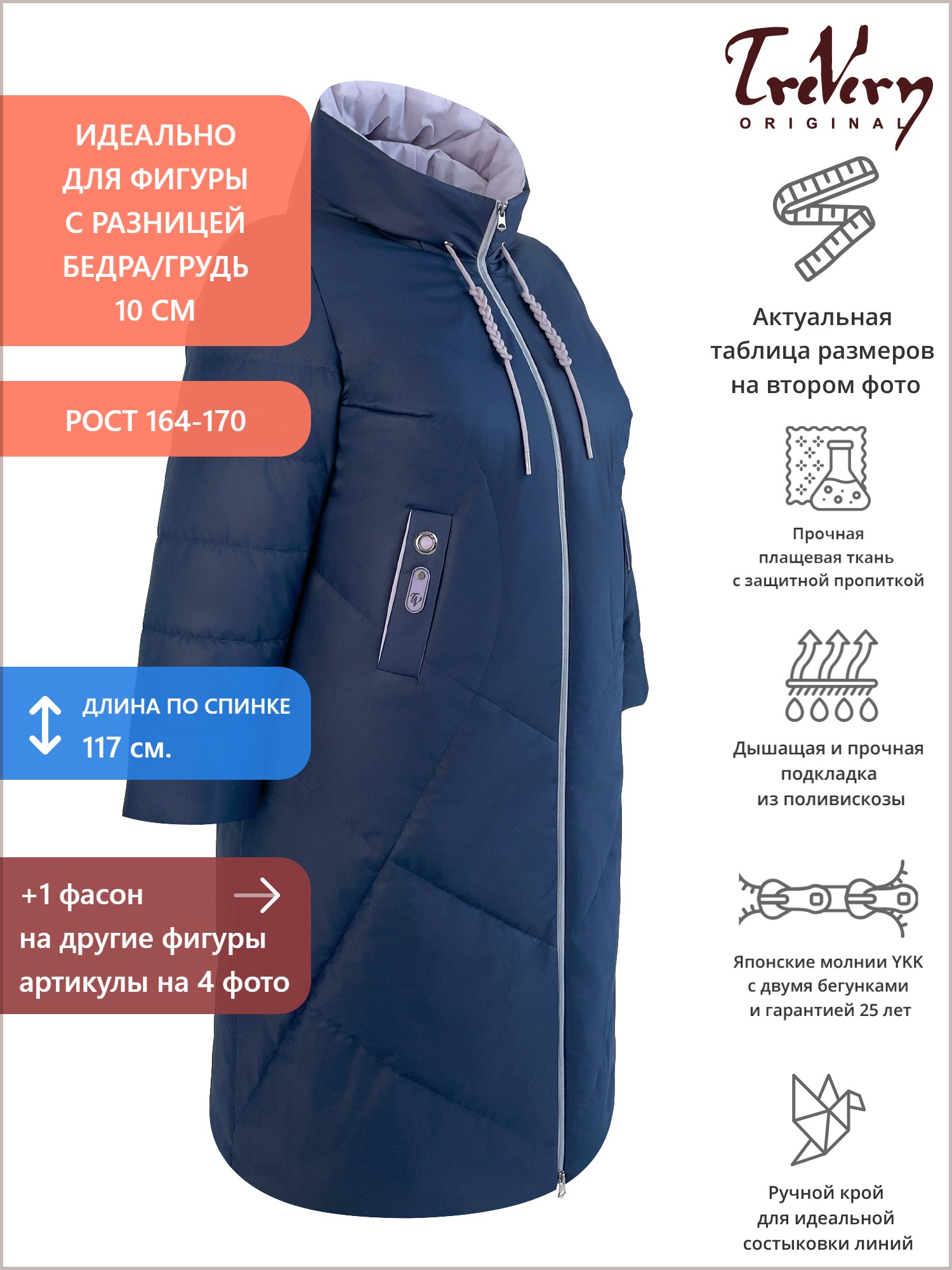 Женское пальто, цвет синий в интернет-магазине Фабрики Тревери