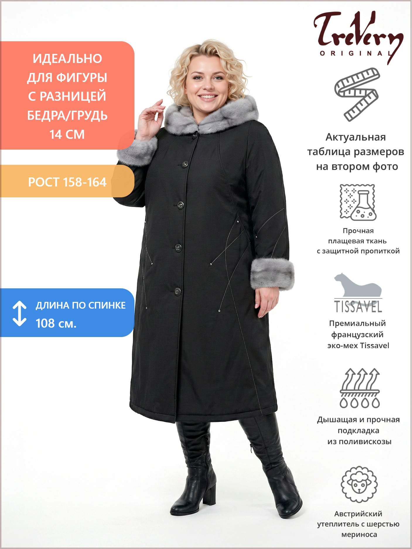 Пальто женское зимнее, цвет черный в интернет-магазине Фабрики Тревери