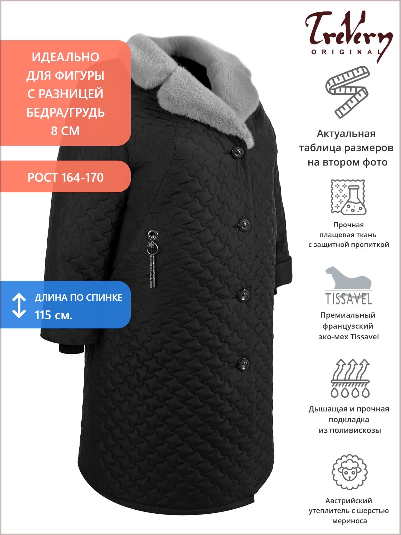 Женское зимнее пальто, цвет черный в интернет-магазине Фабрики Тревери